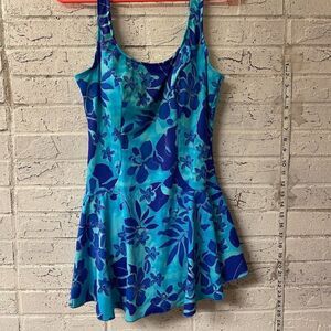 Vintage Maxine of Hollywood One Piece Tropical Resort Swimskirt Swimsuit 14